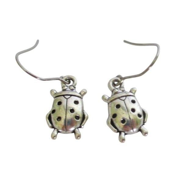 New Ladybug Dangle Earrings on Stainless Wires Bug Nature Jewelry - Picture 1 of 6
